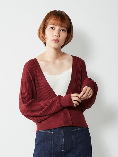 リブショートカーデ