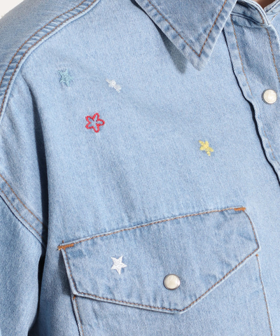 【まとめ割対象】刺繡入りデニムショートシャツ