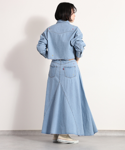 【まとめ割対象】刺繡入りデニムショートシャツ