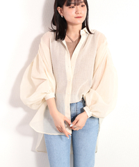 【まとめ割対象】ボリュームスリーブバックギャザーロングシャツ