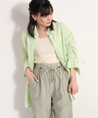 スリーブギャザーオーバーシャツ ※WEB限定色あり | ライム×ストライプ