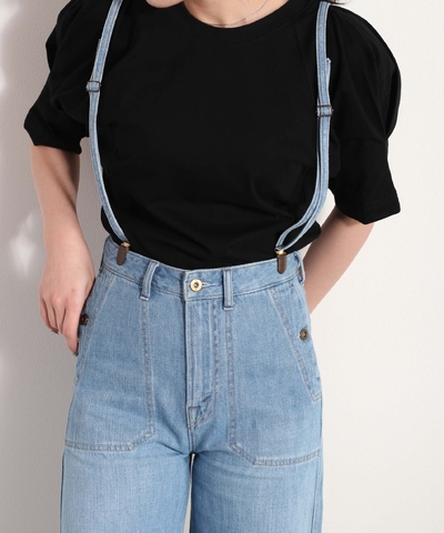ライトデニムサスペンダーワイドパンツ