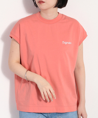 モックネックフレンチスリーブTシャツ | ピンク×その他
