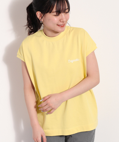 モックネックフレンチスリーブTシャツ