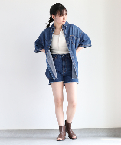 デニムカットオフショートパンツ