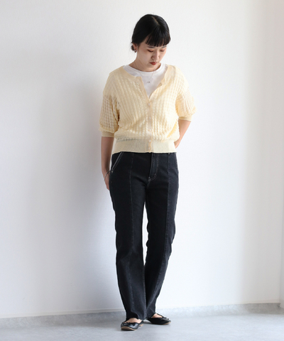シアーワッフルニットカーデ