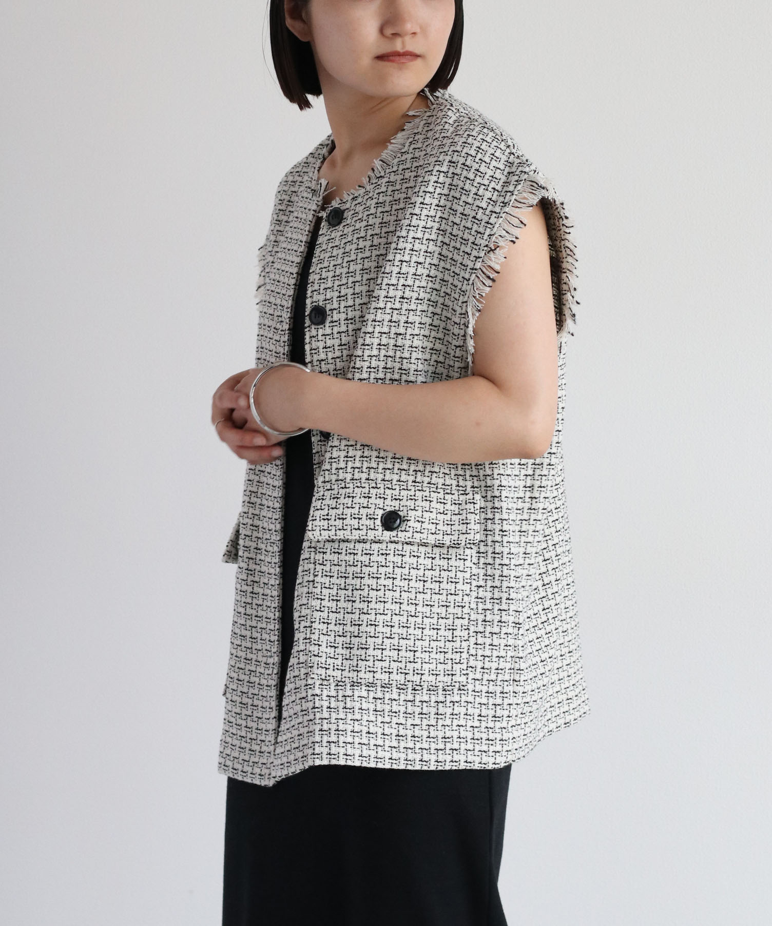 na.e】NOVEL TWEED VEST ブラック-