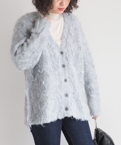リングシャギーＶネックカーデ