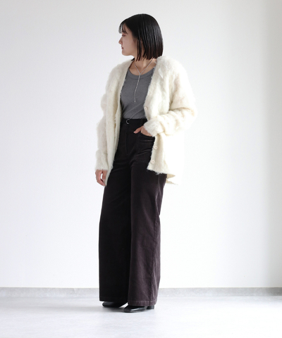 リングシャギーＶネックカーデ
