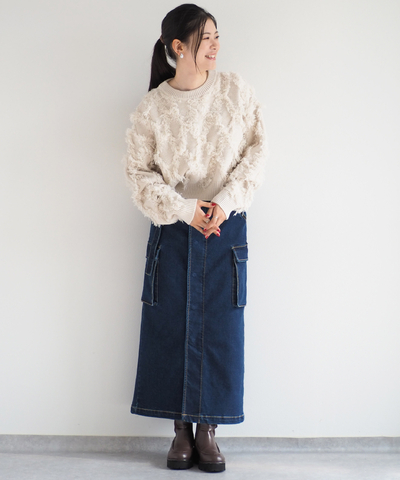フリンジジャガードニット