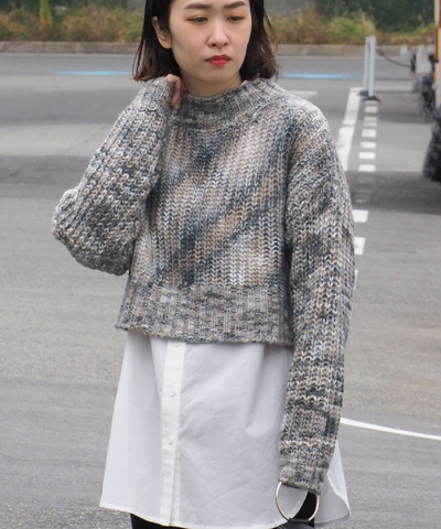 ショート丈ハイネックミックスニットプルオーバー